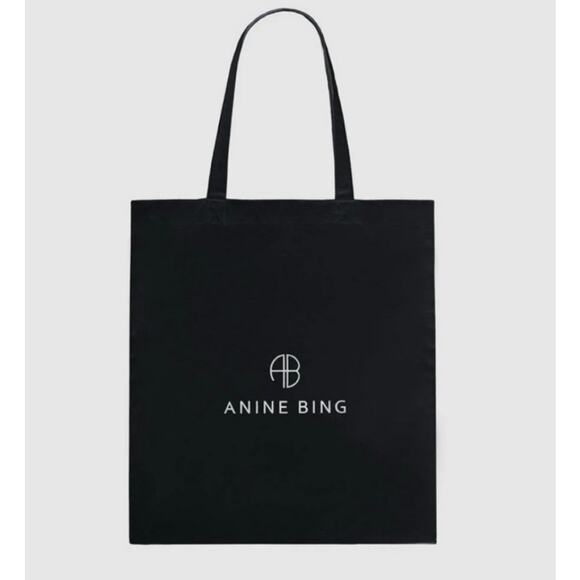Anine Bing Cotton Tote Black AB Logo Bag Purse Shopping Reusable Market Cloth - Picture 2 of 6